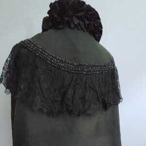Beautiful Deep Black Ladies Beaded Victorian Mourning Cape Ruffled Neckline